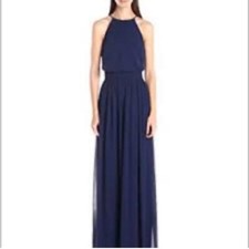 Donna Morgan l Bhldn Alana Midnight Navy Chiffon Maxi Dress Size 0
