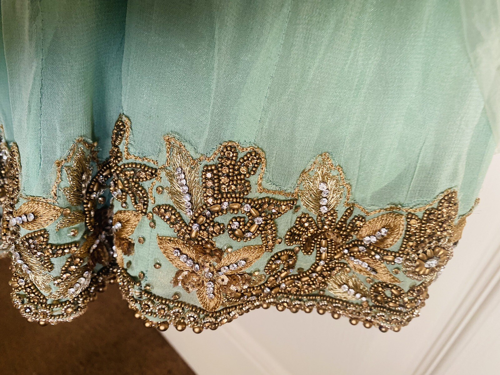 Asian Heavy Bridal Wedding Walima Nikkah Long Gown Dress Mint Green