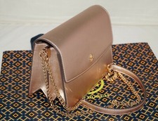 NWT Authentic TORY BURCH EMERSON Envelope Light Rose Gold Leather Chain Bag
