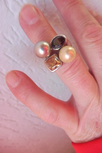 Anneau, 925 Argent Avec Perles Et Pierres, Belle, Massive, vieux Anneau - Photo 4 sur 5