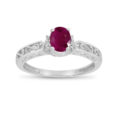 Ring 10 Karat Weißgold ovaler Rubin und Diamant