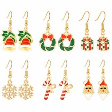 6 Pairs Earring Stud Christmas Hat Santa Claus Snowflake Drop Dangle Xmas Gift