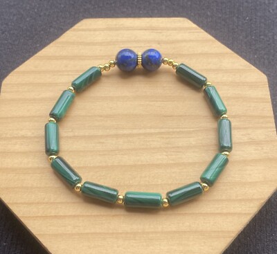 Natürlicher grüner Malachit Lapislazuli Edelstein Stretch Armband Handarbeit