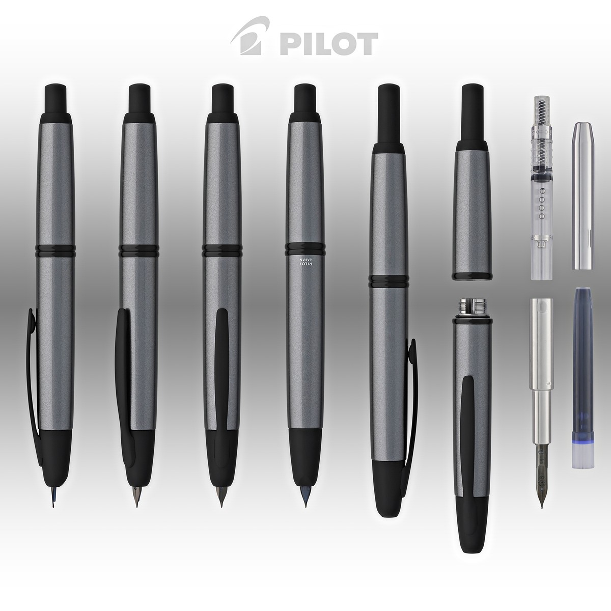 Pilot Vanishing Point Fountain Pen Gun Metal & Matte Black - 18K