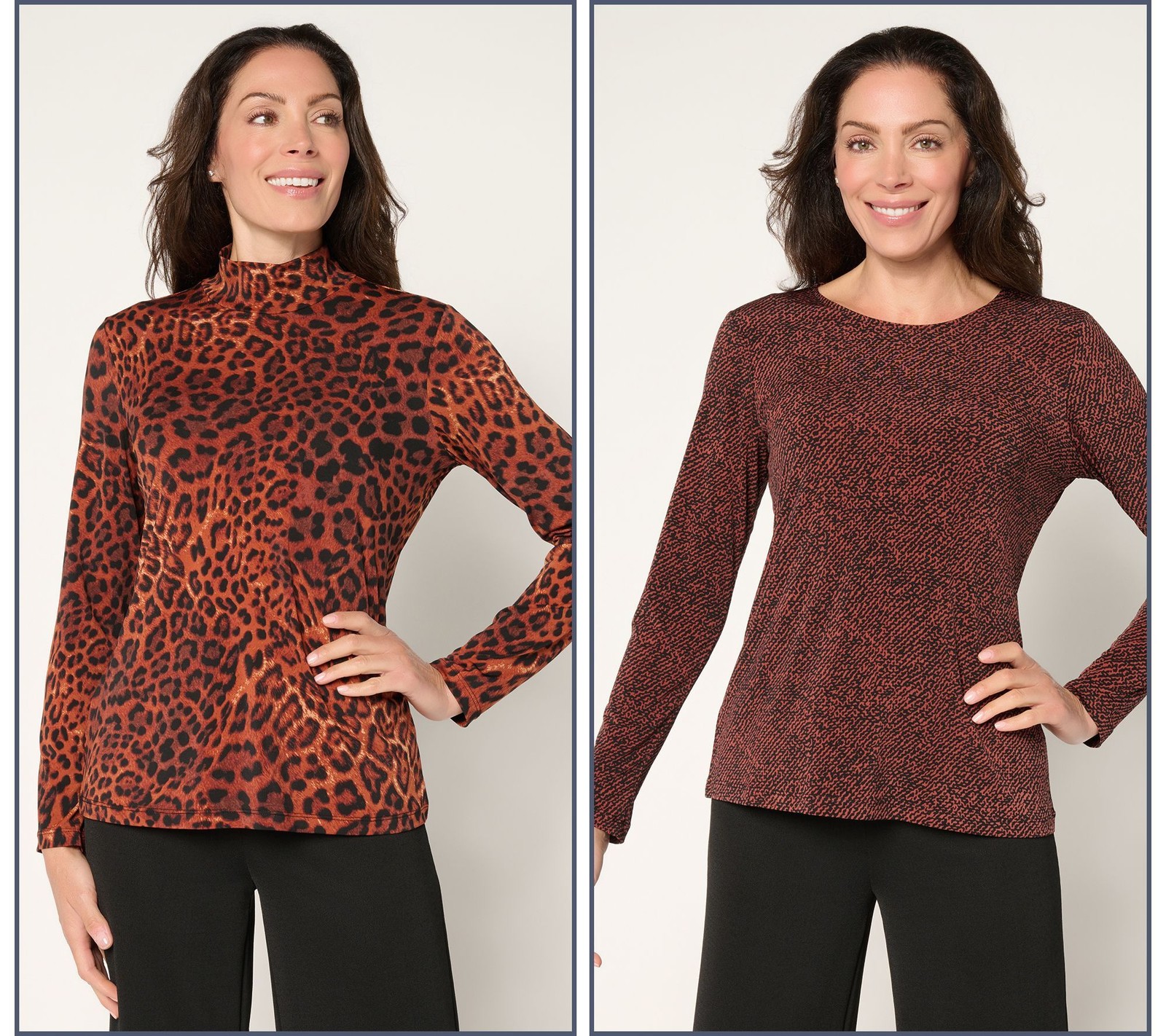 Susan Graver Women's Top Sz XL Printed Liquid Knit Long Sleeve Tops Brown