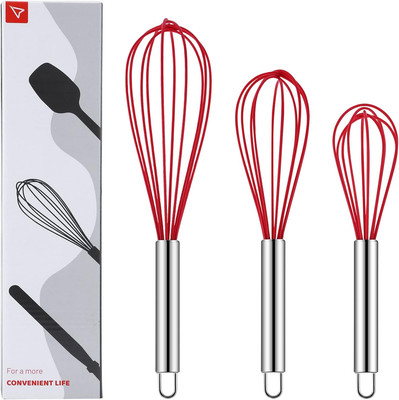 Silicone Whisk, Sturdy Color Balloon Line Whisk Set of 3 Pieces, Kitchen Mixer, 