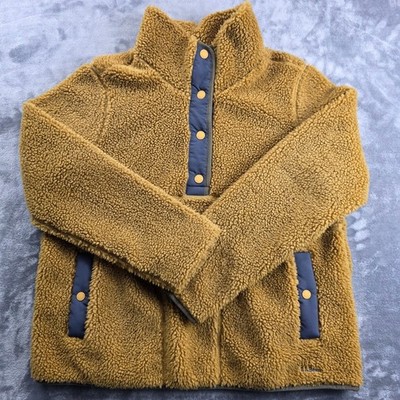 L.L.Bean Fleece Pullover Women Large Brown Hi-Pile Sherpa Snap Neck 519064