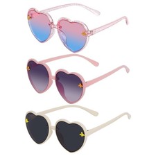 Obmwang 3 Pieces Kids Heart Shaped Sunglasses Stylish Cute Bee Sunglasses For