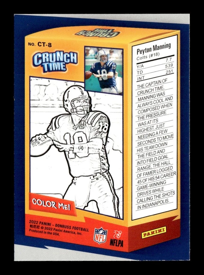 2022 Donruss Crunch Time Peyton Manning Indianapolis Colts #CT-8 - Image 2 of 2