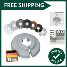 10 Radiator Pipe Covers Single Collars 15mm Window Grey - Heater Covers - Flo...