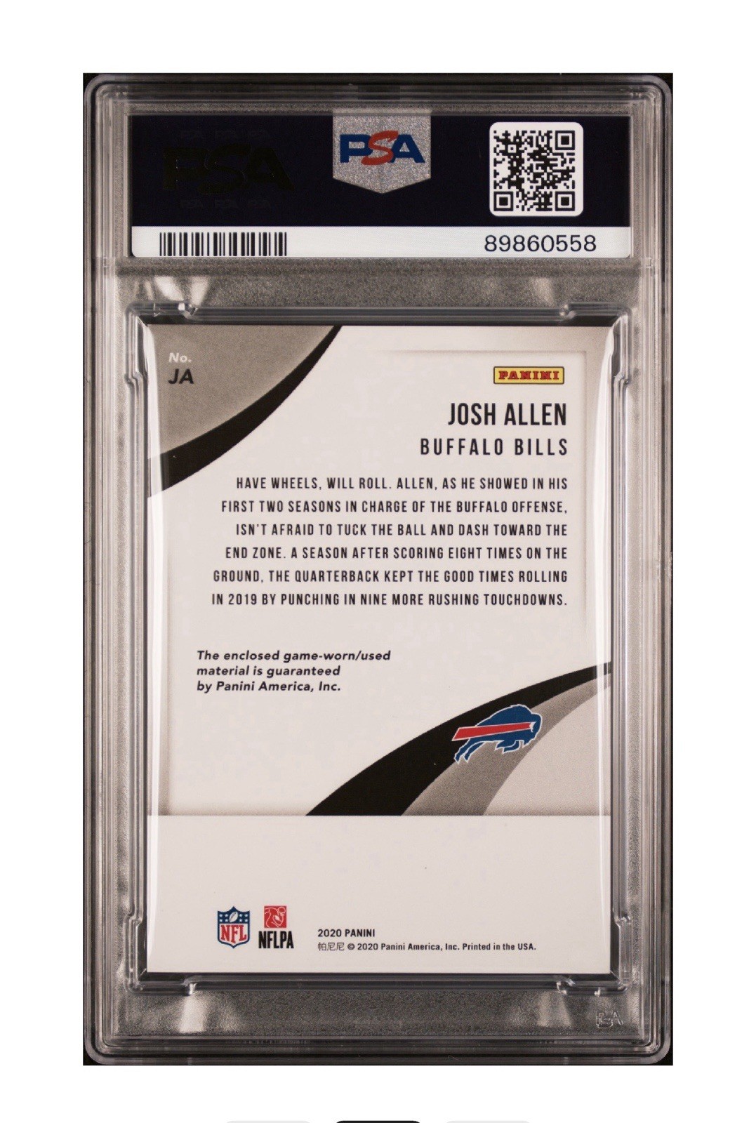 2022 Panini Josh Allen Massive Materials Prime Game Used Worn Patch PSA 8 #36/43 view 2
