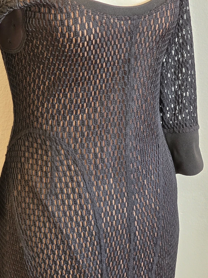 Byron Lars Beauty Mark Black Lace Sheer Chiffon Bodycon Dress 3/4 Sleeves Size 2 - Image 3 of 4