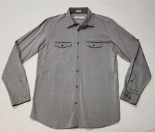 Calvin Klein Shirt Men Medium Gray Lightweight Button Front Long Rolltab Sleeves