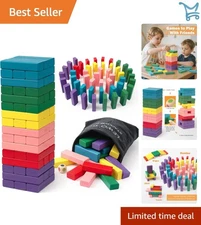 Wooden Stacking Blocks Game for Kids 48 Pieces Colorful Building Toy for Ages 3+