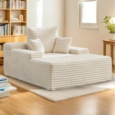 Chaise Lounge Sofa Upholstered Sleeper Couch Bed with Removable Pillow, Corduroy