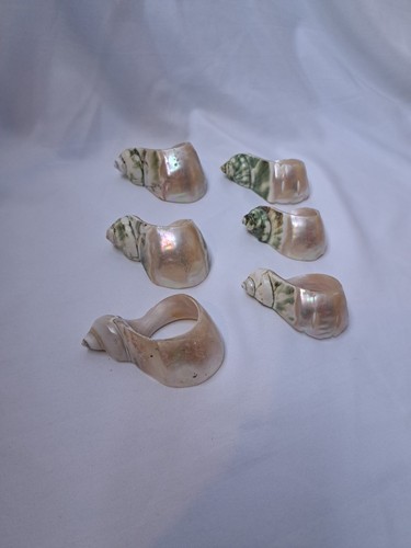 6 Vintage Green Seashell Napkin Ring Holders Mother of Pearl