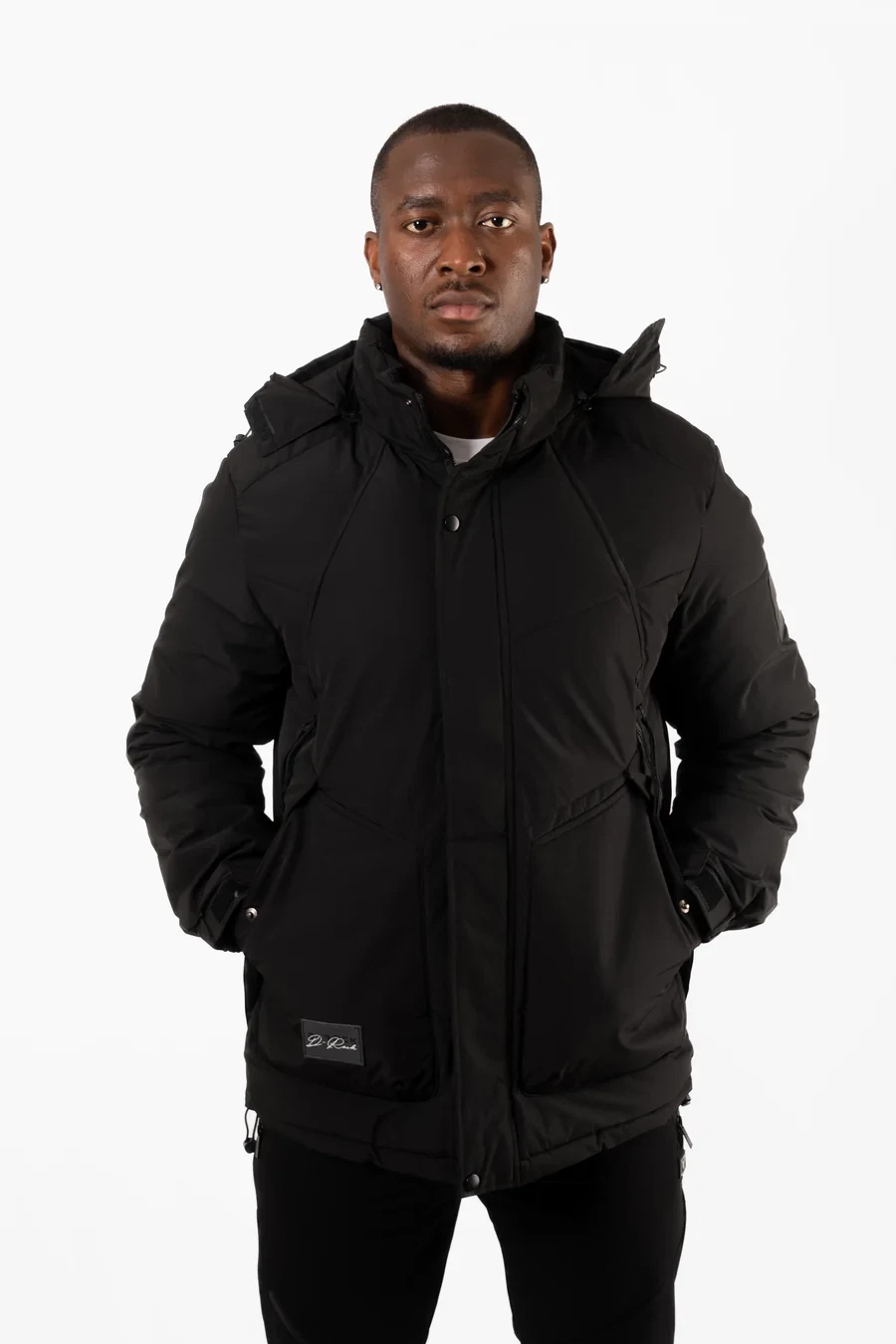 D-Rock Men's Black Puffer Jacket Hooded Longsleeve Jackets for Men UK, S to 2XL