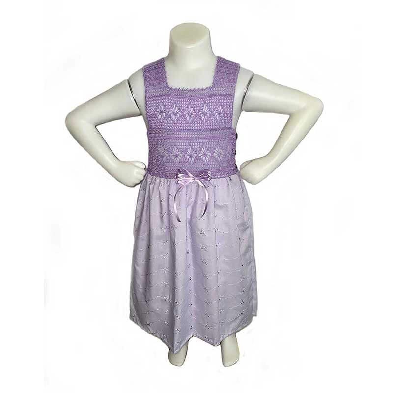 Girl Dress Cotton Embroidery Fabric Crochet Handmade -Purple Color