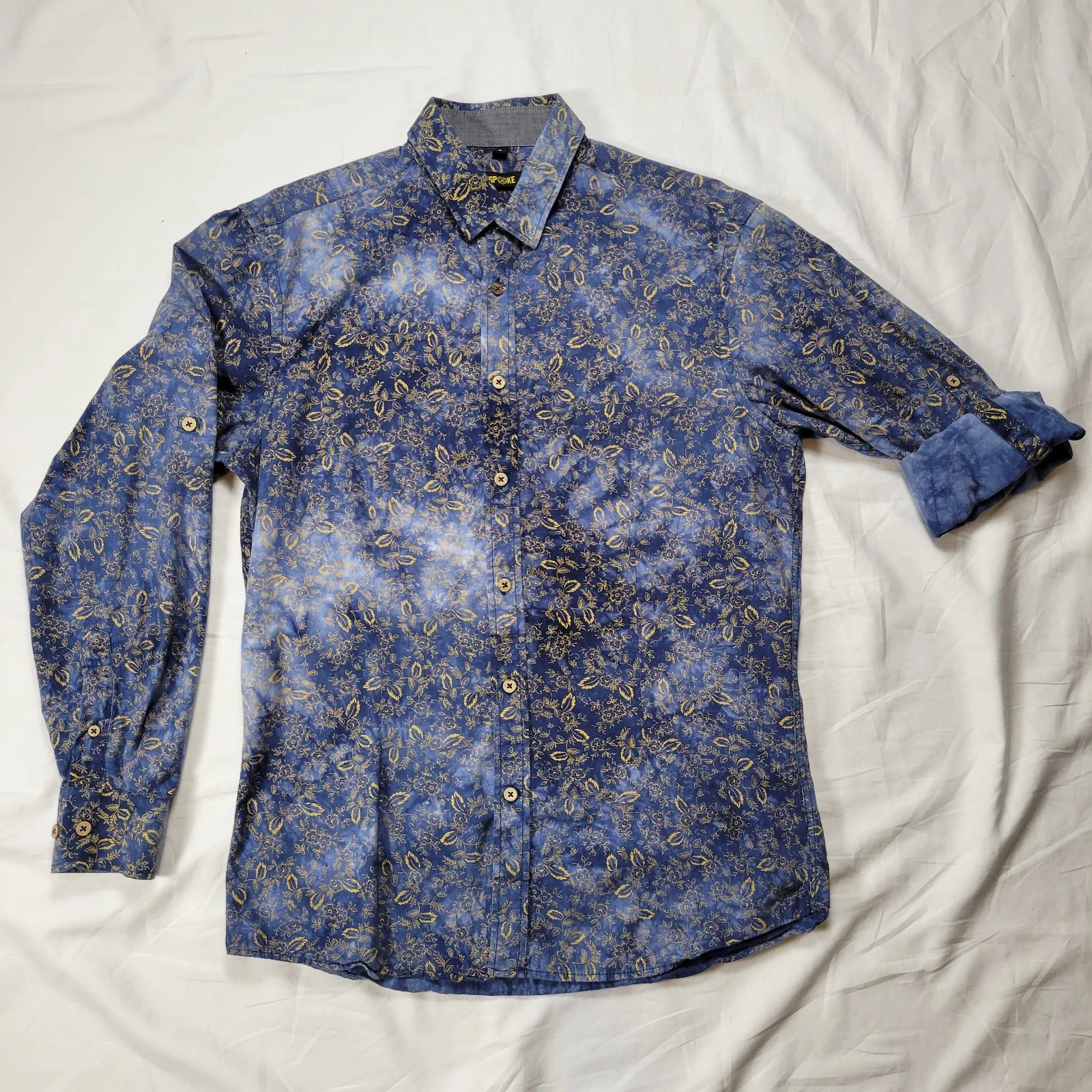 Bespoke Moda Men's Long Sleeve Button Up Shirt Cotton Floral Size S