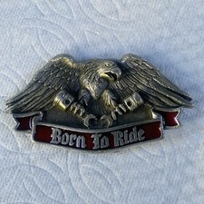 Vtg GREAT AMERICAN BELT CO BORN TO RIDE EAGLE BELT BUCKLE PEWTER 1991 92 Red
