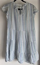 Style & Co Women's PM Blue Striped Cotton Shift Dress Short Sleeve Boho
