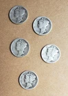 Mercury Winged Head Dimes : 1923 1925 1926 1927 1928 : Circulated : 5 LOT