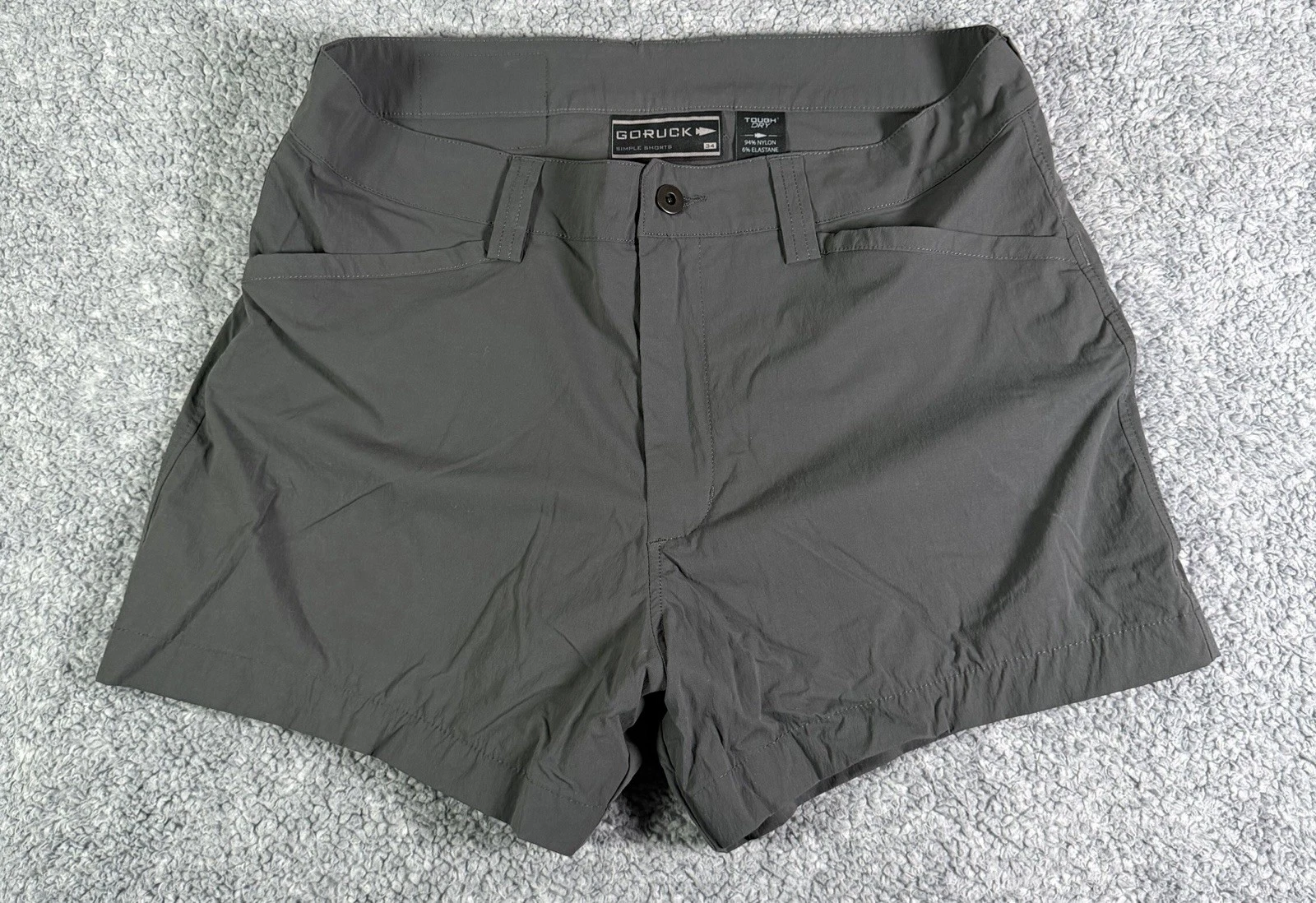 Goruck Simple Shorts 34 Gray Toughdry Lightweight Stretch Hike Performance 4”
