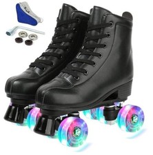 PU Leather Skates - Premium Adjustable Four-Wheel Roller Skates for Women,