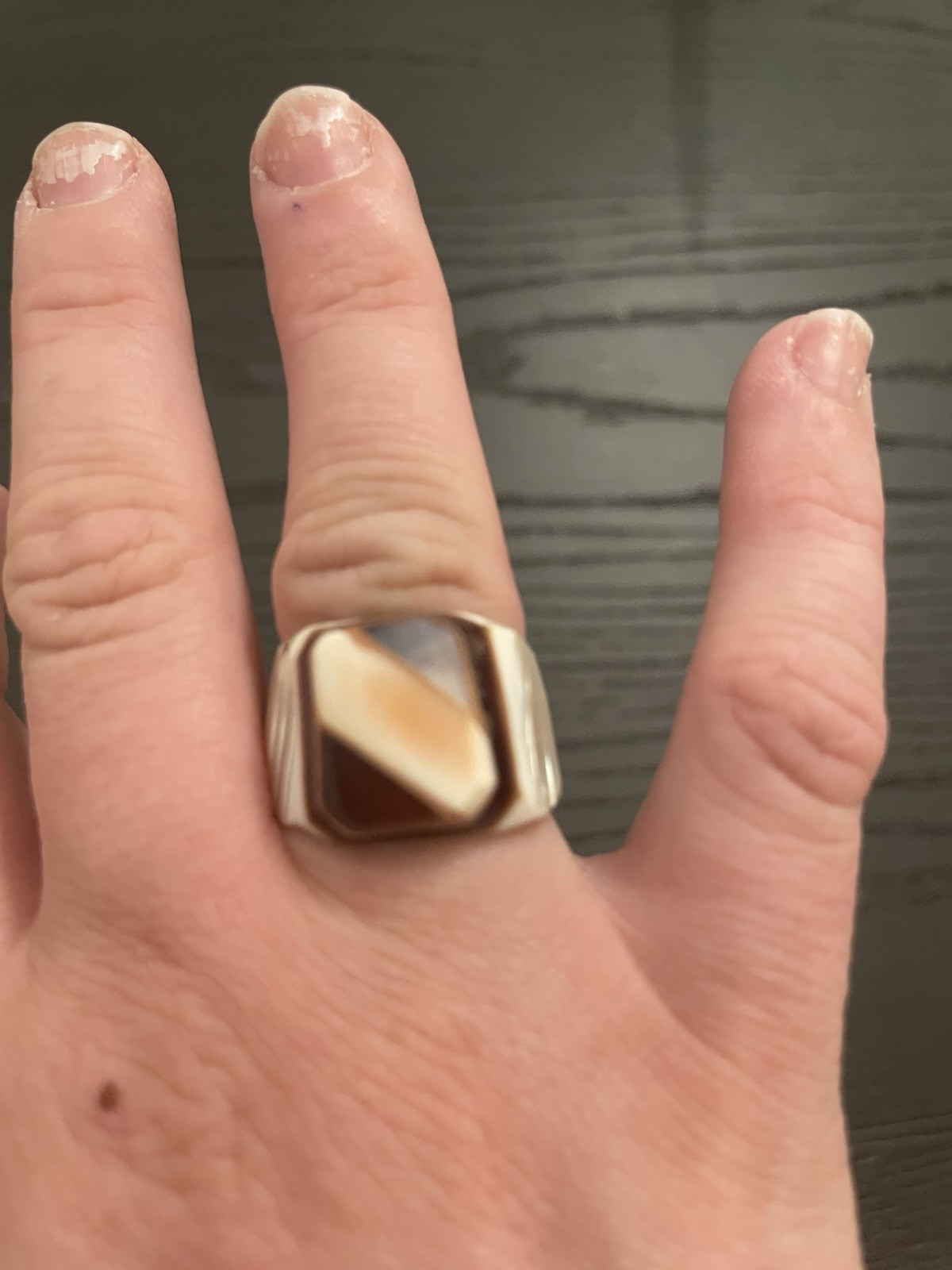 Vintage Statement Chunky Carved Solid Stone Ring … - image 5