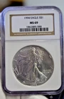 1994 US Silver Eagle $1 NGC MS69 Better Date Brown Label