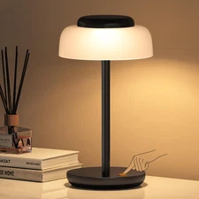 Black Cordless Table Lamp with 5000mAh Battery Stepless Dimming 3 Colors