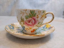 Tuscan Fine Bone China Teacup & Saucer Floral Multicolor Gold Trim England