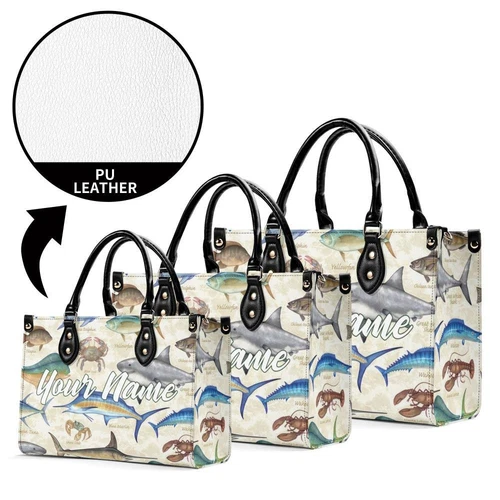 Personalized Fish Luxury Women PU Leather Handbag, Gift For Her