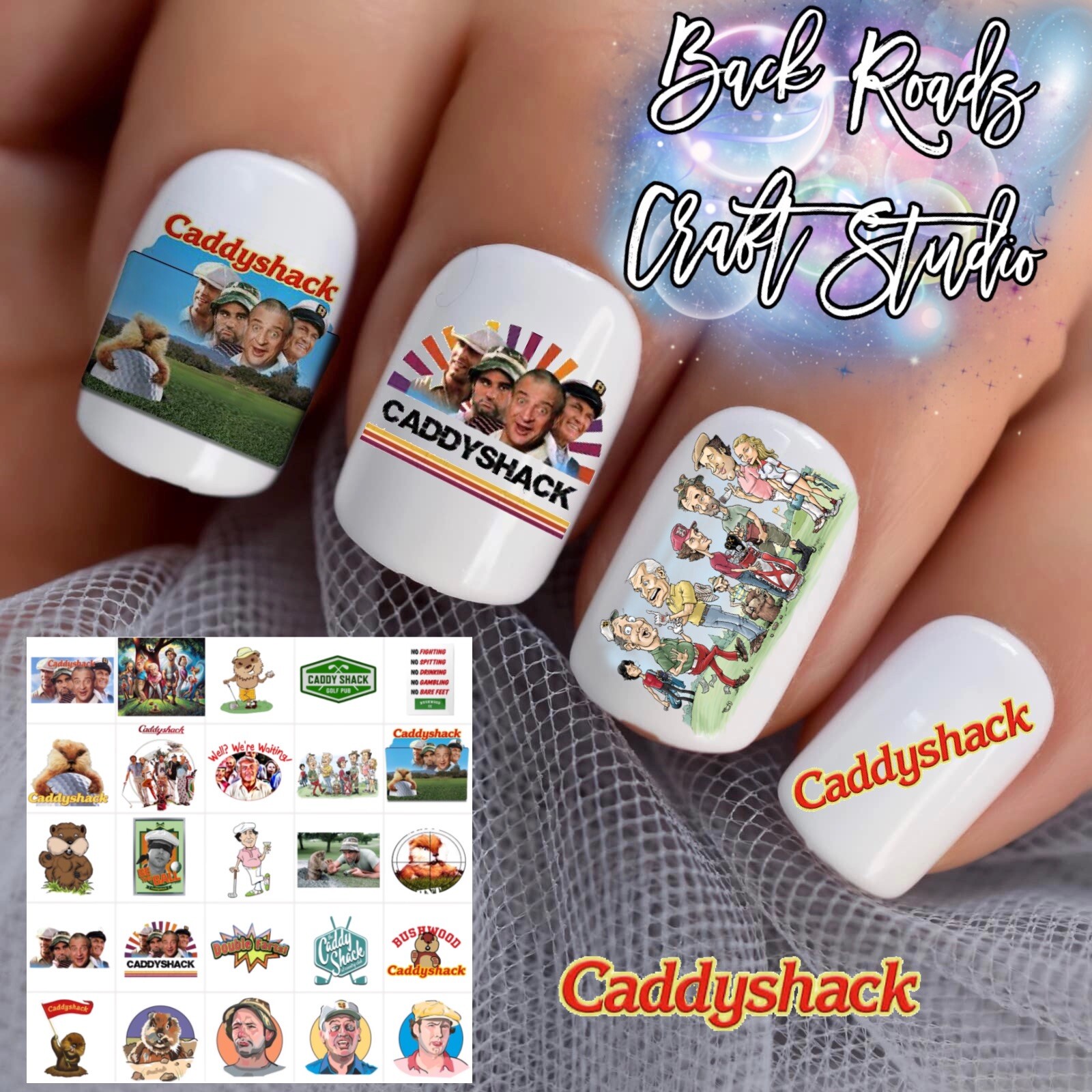 Juego de 50 calcomanías para arte en uñas Caddyshack tobogán acuático y bonificación