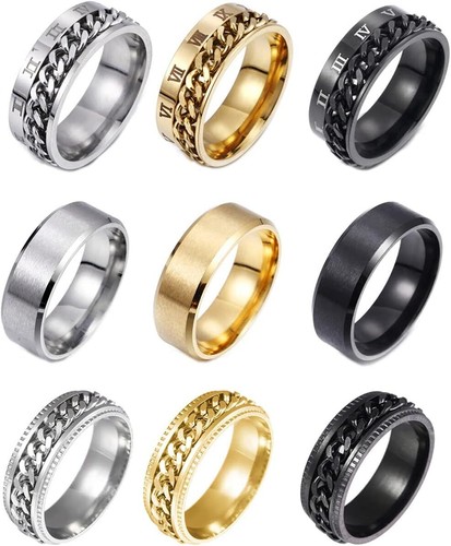 9Pcs Stainless Steel Chain Spinner Rings for Men Women Cool Fidget Band Rings We