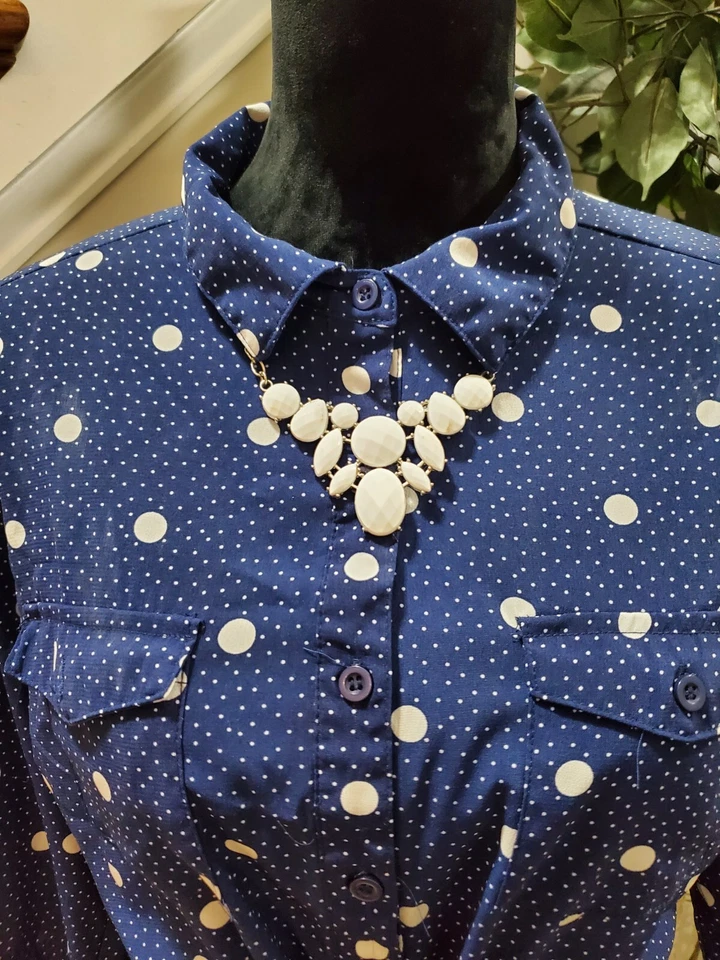 Millenium женщин синий и белый полиэстер с воротником длинным рукавом колена платье XL - Изображение 2 из 4