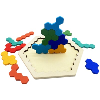 Brain Games For Kids Coogam Wooden Hexagon Puzzle - Shape Block Tangram ...