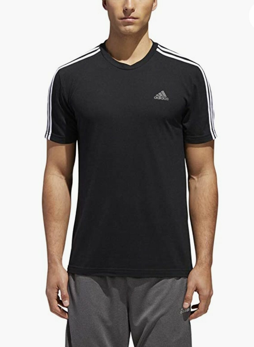 ☆Adidas☆Originals V-neck short-sleeve T-shirt Black Adidas Originals Men's Black 3 Stripe Short Sleeve Crew Neck