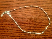 Beads on Square Snake Chain -- Anklet -- Sterling Silver - Made In Italy  TO