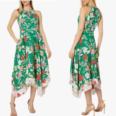 vince camuto halter floral chiffon dress Womens Neck Handkerchief Green Plus 24W NWOT Ebay