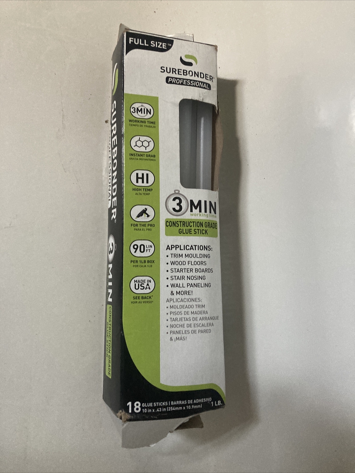 Construction Grade Adhesive Hot Melt Glue Sticks, Full Size 10