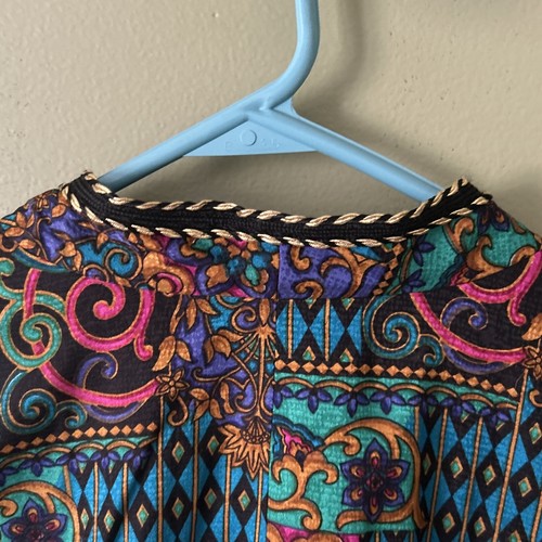 Vintage Adrianna Papell Safe Silk Suit Jacket Womens Sz 16 Pink Black Blue Gold - Picture 7 of 7
