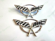 2pc Chrome Front Rear Deck Lid Cross Black Us Flag Emblem 1997-2004 C5