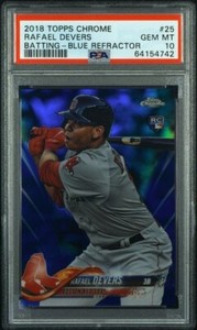 2018 Topps Chrome #25 Rafael Devers Rc Psa 10 Batting Blue Refractor #/150