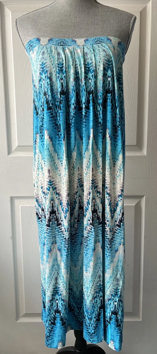 Saint Tropez West Women's M Blue ZigZag Stretch Pull On Maxi