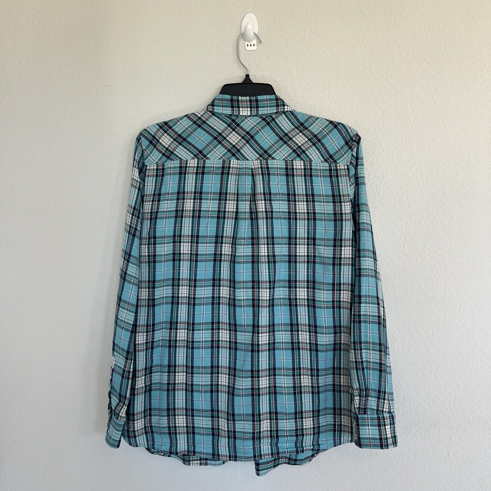 Talbots Plaid Button Down Blouse With Metallic Th… - image 7