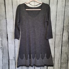 R & K Dress Womens Medium Gray 3/4 Sleeve Knee Length Sweater Dress