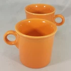 Two Homer Laughlin HLC Fiesta Tangerine Orange Coffee Mugs Ring Handle USA Cups