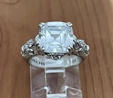 Designer Judith Ripka Asscher Cut Diamonique CZ Sterling Silver Ring Size 5.25