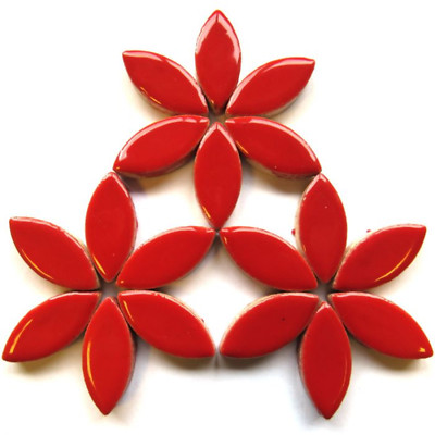 25 Tiles Poppy Red Petals Ellipse Ceramic Mosaic Tile Pieces - 25 mm x 11 mm